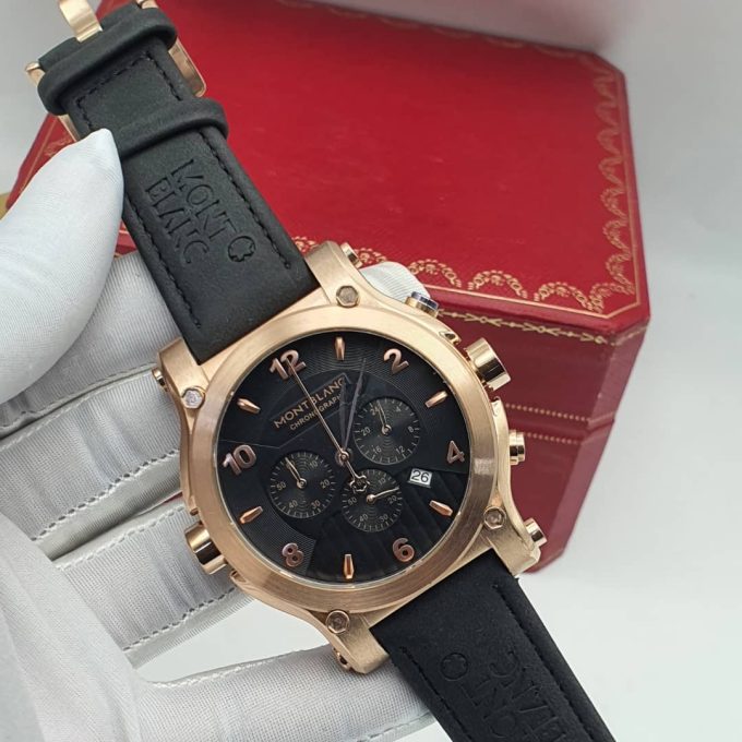 Mont Blanc Leather Chronograph Wristwatch