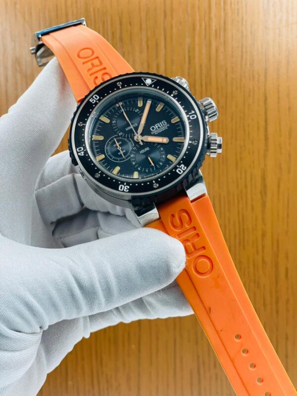 Orange Oris rubber strap watch